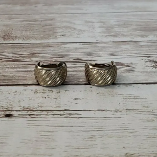 Vintage Clip On Earrings - Silver Tone Diagonal Line Hoops - Image 3