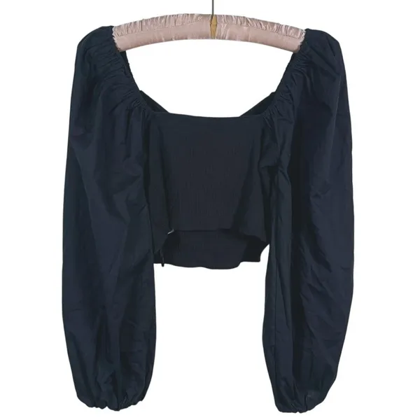 Abercrombie Womens Balloon Sleeve Crop Top Size M Black Coquette Romantic Dainty - Image 3
