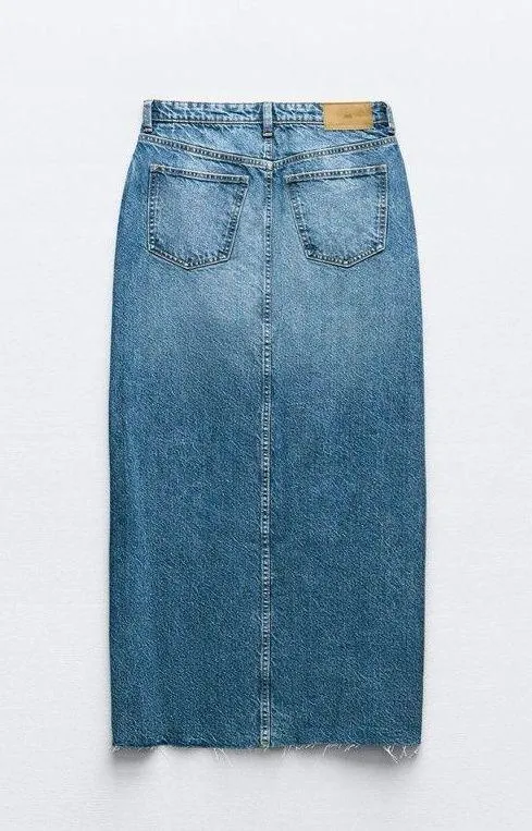 maxi midi full length cargo high waist a line casual denim jean skirt - Image 4