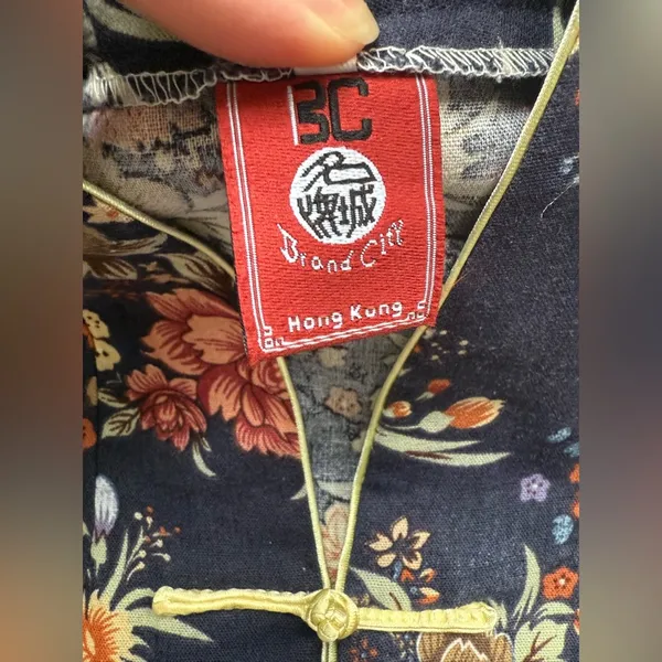 Vintage Asian inspired floral button front blouse, size medium Blue - Image 6