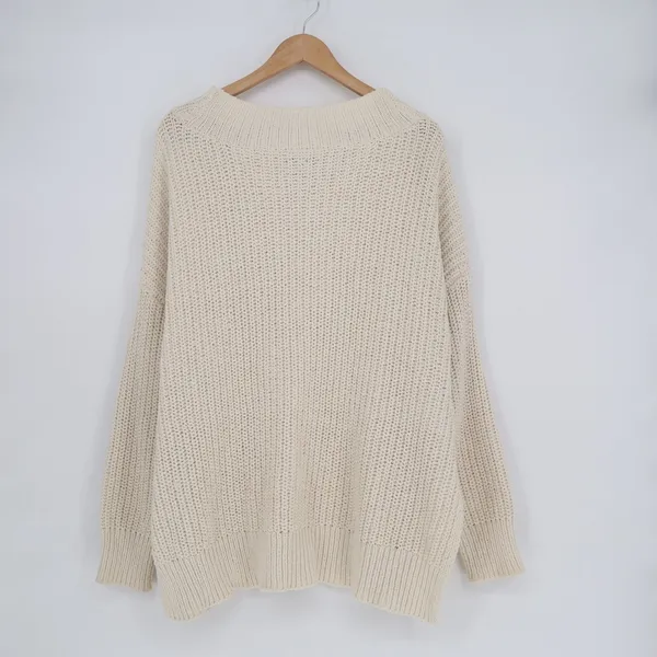Aerie Oversized Sweater Womens Large Ivory Chunky Knit Mock Neck Pullover Cozy - Image 5