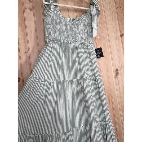 NWT Lulus Bembe Sage Striped Tie-Strap Tiered Maxi Dress Smocked Beachy Size XL - Image 4