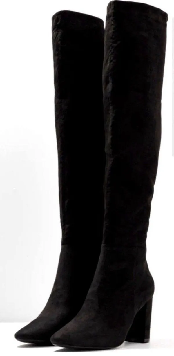 Madden Girl Felize Over-The-Knee Boots Black Almond Toe Zip Heel Sz 8.5 NEW - Image 2