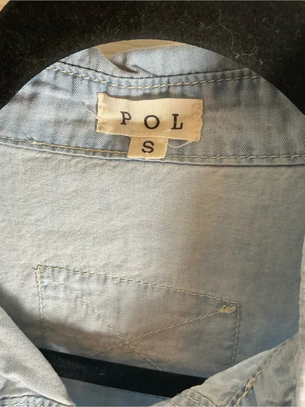 POL Light Wash Denim Button Down Top Shirt Studded Western Lace Trim Small S - Image 6