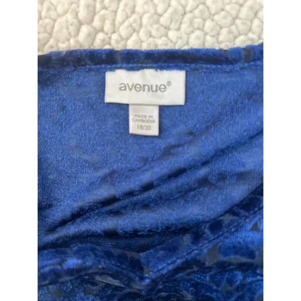 Avenue Royal Blue Burnout Velvet Floral V Neck Long Sleeve Tunic Top Plus‎ 18 20 - Image 4