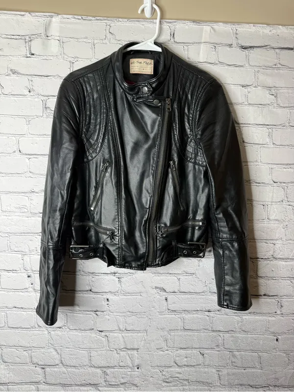 We the free heartbreaker Vintage inspired Black Leather Biker Jacket small - Image 2