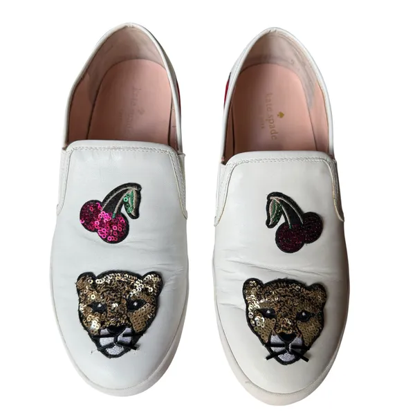 Kate Spade New York Lizbeth Slip-On Sneakers Sequin Cat Meow Lips Cherries sz 9 - Image 6