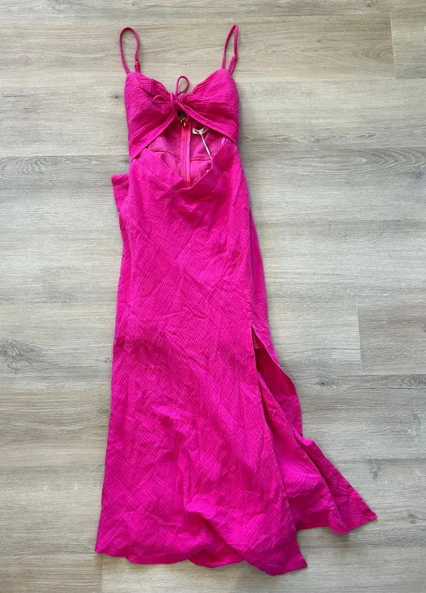 Twin Flame Drawstring Bust Midi Dress in Hot Pink - Image 4