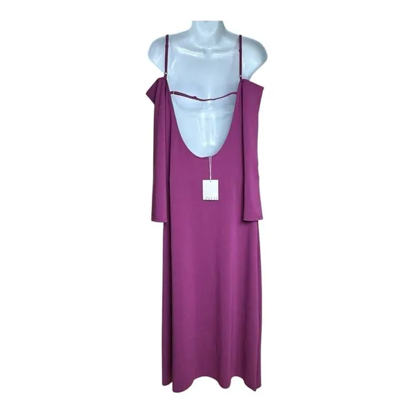 NWT.‎ ZARA PINK FLOWY OPEN SHOULDER DRESS SIZE large - Image 4