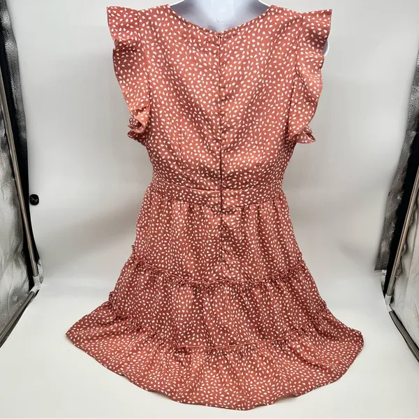 Pink and Orange Flutter Sleeve Smocked Mini Dress - Image 7