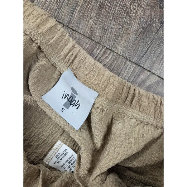 Inoah Crinkle Tan Beige Shirt Crop Pants Outfit Matching Set Small - Image 7