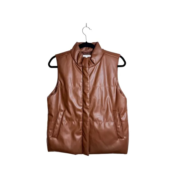 Maurices Faux Leather Vest Cognac Brown Collared Puffer - Image 2