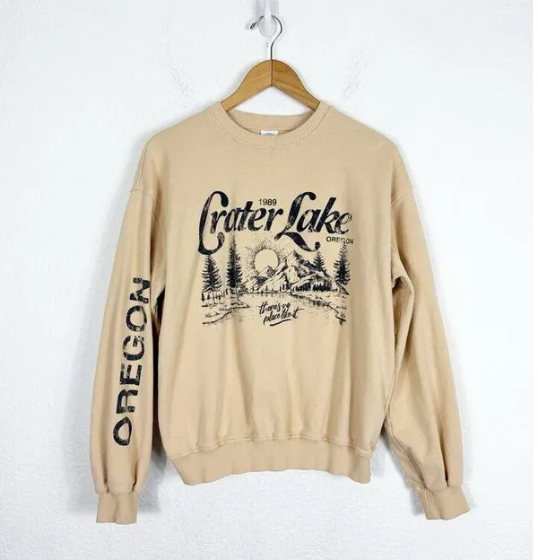 Urban Outfitters Crater Lake Overdyed Crew Neck Sweatshirt Small Yellow Oregon - Image 3