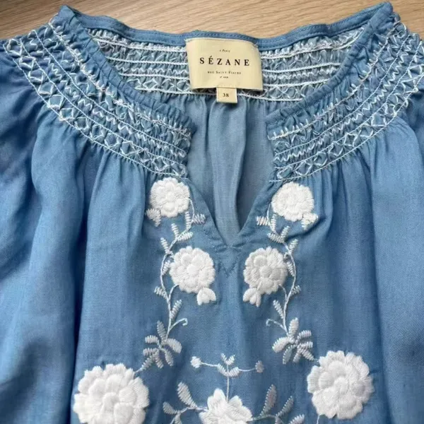 Sézane Blue Floral Embroidered Top 40 - Image 4