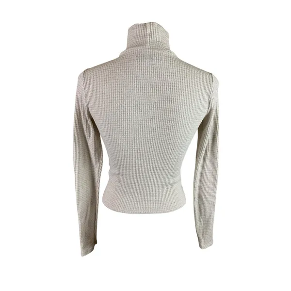 Abercrombie Fitch Cream Ribbed Turtleneck S Sparkle Fitted Y2K Long Sleeve - Image 2