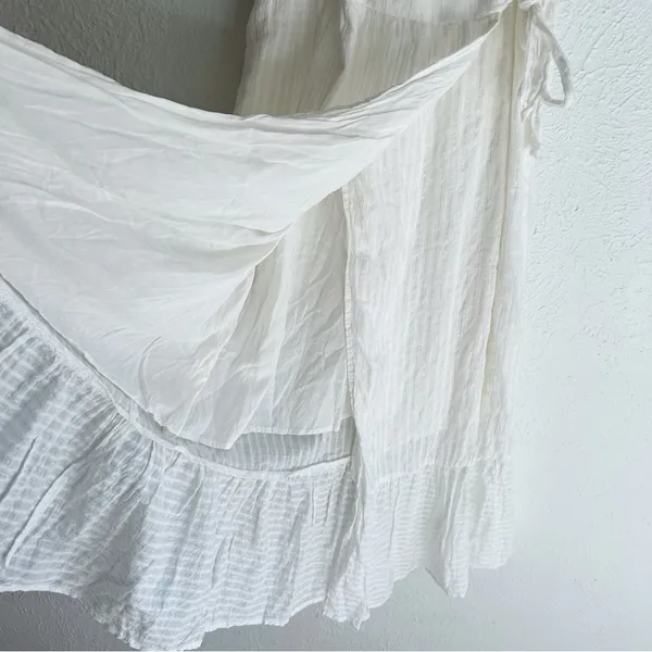 Lulus Something to See White Striped Ruffled Wrap Midi Dress XS - Image 6