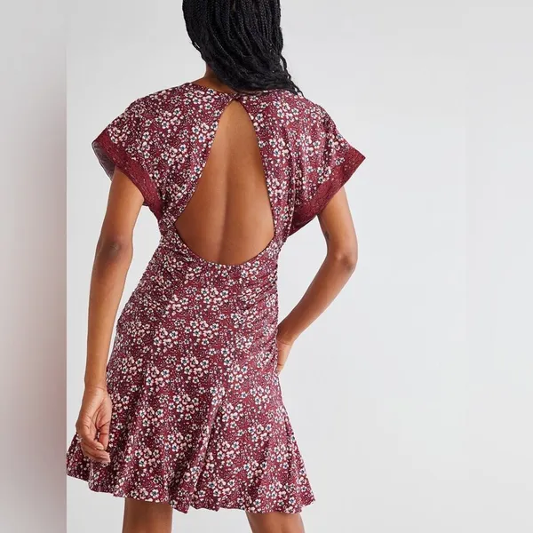 Free People Sweet Talker Lace Mini Dress Size XS Burgundy Floral 90s Grunge Boho - Image 16