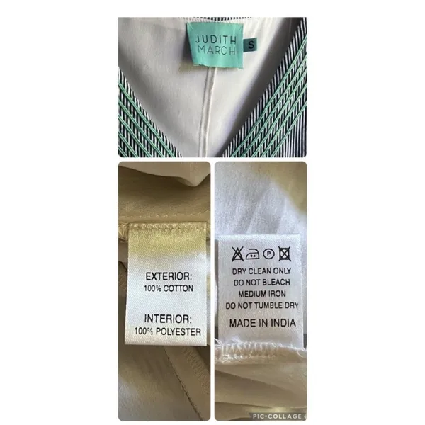 Judith March Blue and White Pinstriped Dress Mint Green Embroidery Size Small - Image 6