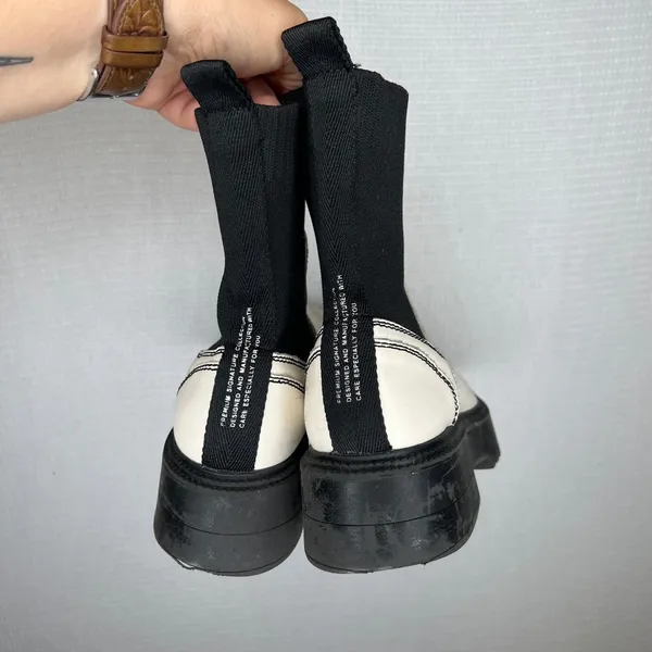 Bershka Premium Ankle Boots White Black‎ Platform Lug Sole Size 37 EU - Image 3
