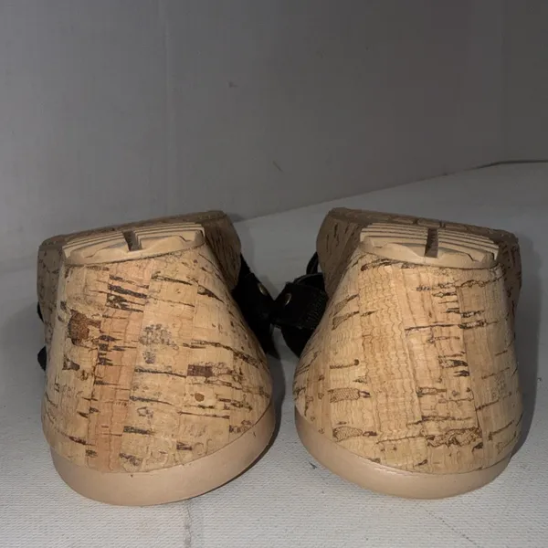Crocs A-Leigh Black Cork Wedge Sandals Strappy Suede Like Style Women's Size 8 - Image 9