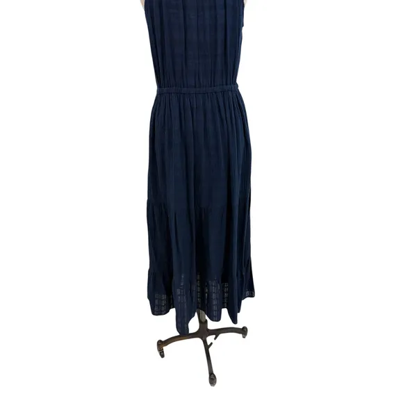 Self Contrast Navy Gauze Halter‎ Tiered Midi Dress Boho Sleeveless Size Medium - Image 7