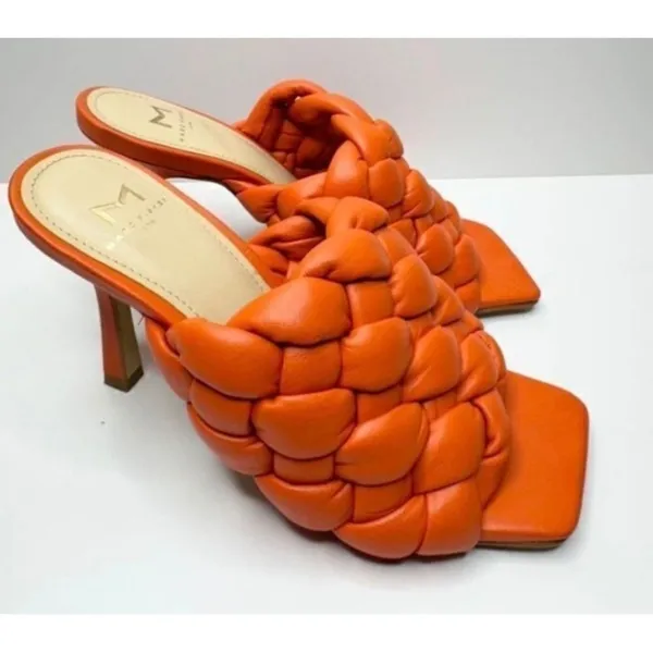 Marc Fisher LTD Dakina Orange Leather Woven Square Toe‎ Heel Mules Size 5.5 - Image 2