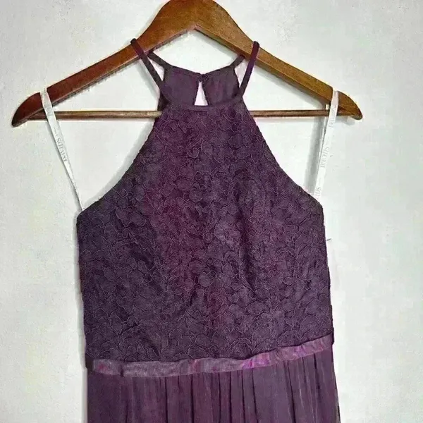 NWT David's Bridal F19608 Plum Long Lace Mesh High Neck Sz 2‎ - Image 3