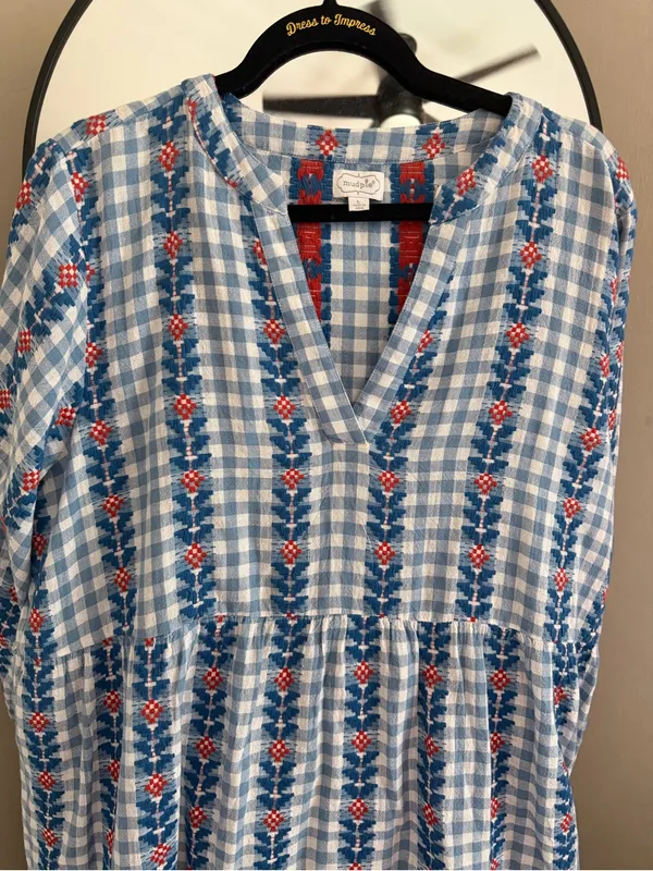Mud Pie Blue and White Gingham Eliza Yarn Dye Dress - Image 3