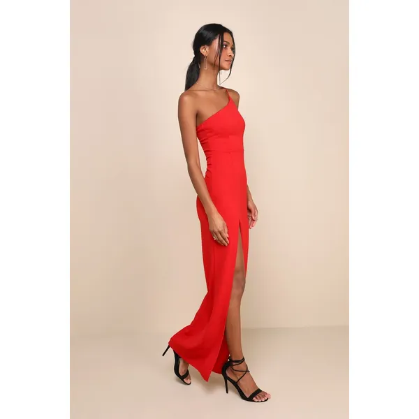 NWT Lulus Keeper of My Heart Red One-Shoulder Maxi Dress Holiday Paty Gala XXS - Image 8