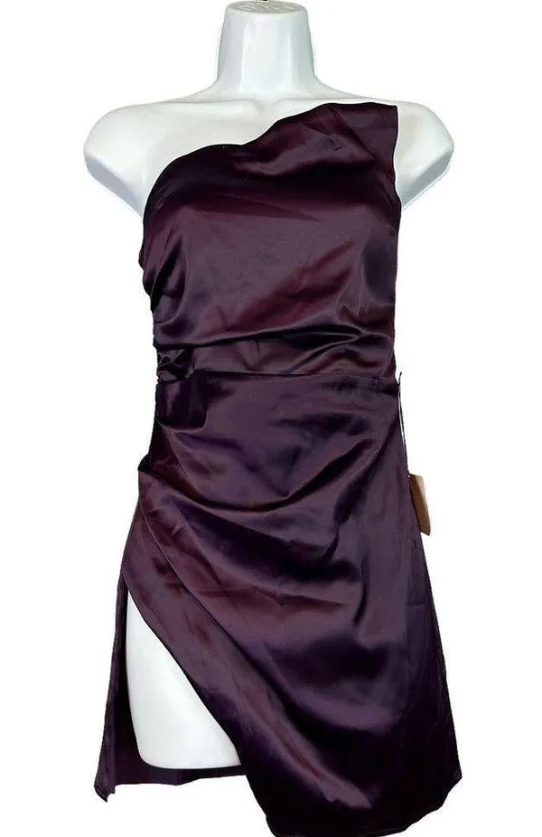 superdown Revolve Purple Satin Strapless Mini Dress XXS Slit Ruched Keisha NEW - Image 4