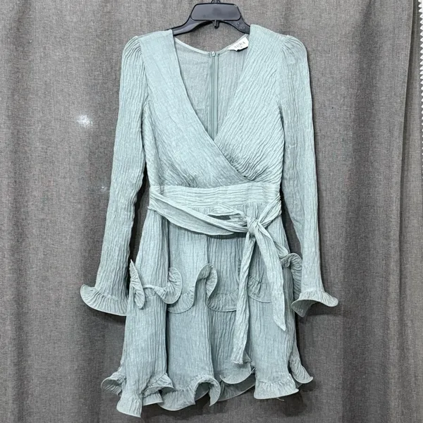 Aura Greta Tiered Ruffle‎ Chiffon Dress Olive Size Large - Image 4