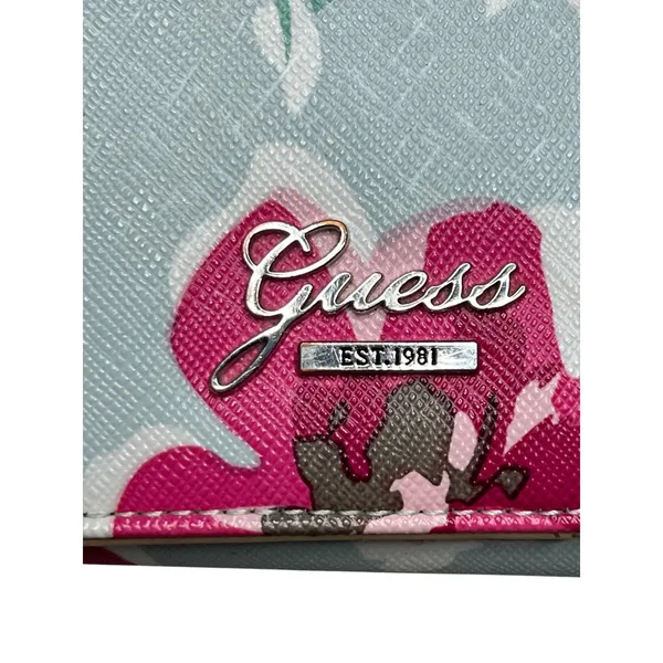 GUESS Kamryn Floral Saffiano Faux Leather Wristlet Wallet - Light Blue/Pink - Image 2