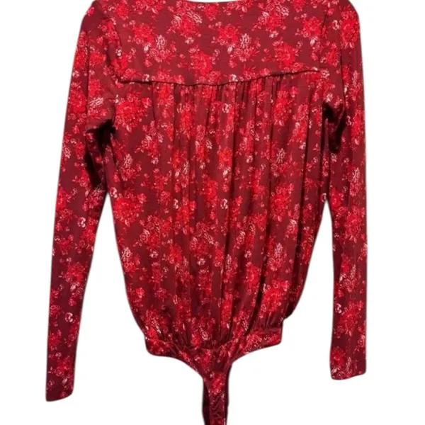 Free People Everything’s Rosy Red Long Sleeve Bodysuit Size L - Image 3