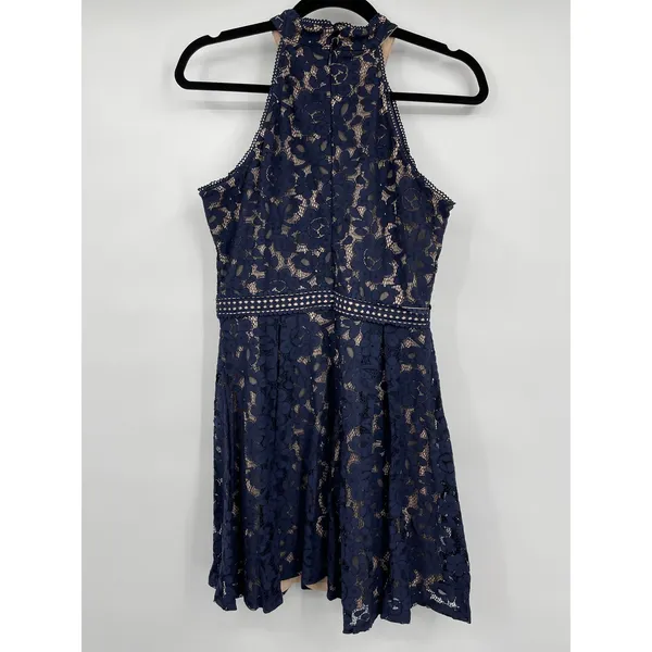 Blu Pepper Womens A-Line Flared Dress Crochet Lace Overlay Blue Medium NEW - Image 2