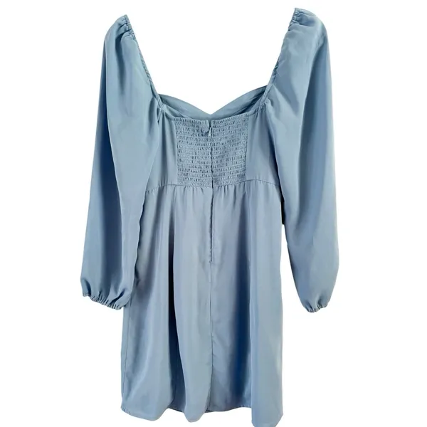Abercrombie & Fitch Blue Puff Sleeve Smocked Knee Length Dress Size Small - Image 2