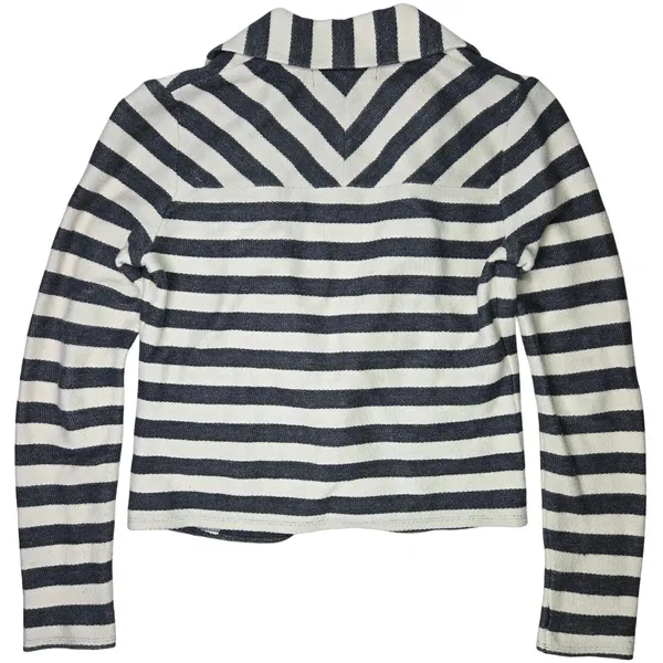 Ann Taylor LOFT‎ Women XS Striped Cotton Knit Blazer Jacket Gray White 312468 - Image 2