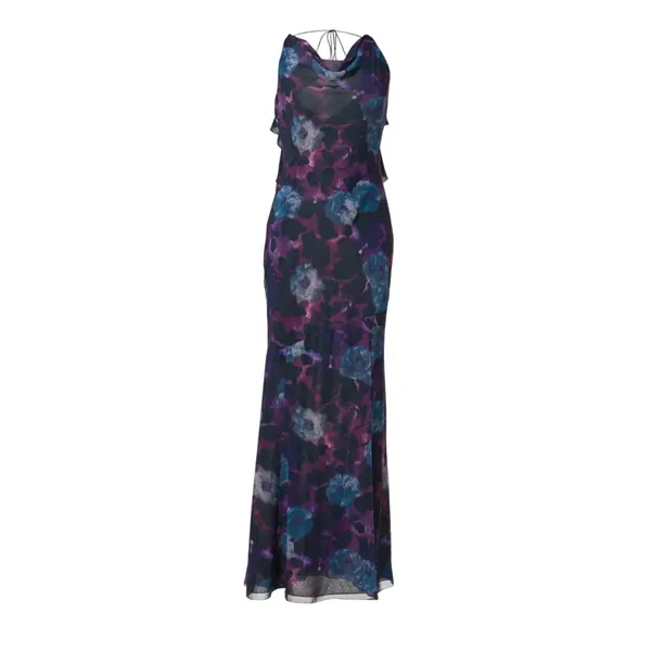Rotate Purple Chiffon Slip Maxi Dress SIZE 2 Ruffle Formal Party Watercolor $430 - Image 4
