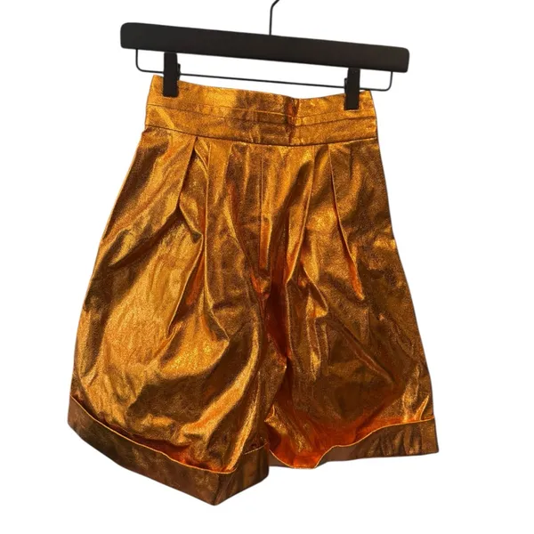 Kimberly Goldson Lizzie Metallic Faux‎ Leather Shorts Copper 0 Orange - Image 5