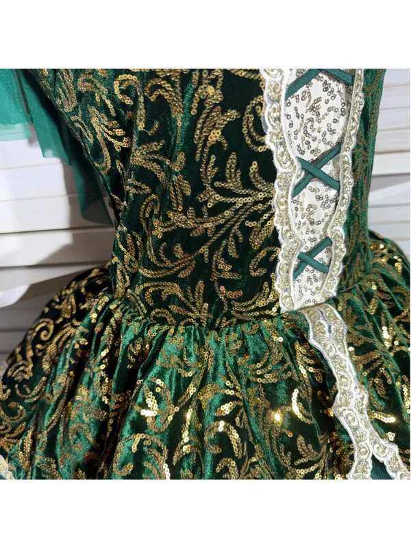 Vintage velvet beaded dress tutu lace emerald green fairy homecoming Ren Fair S - Image 9