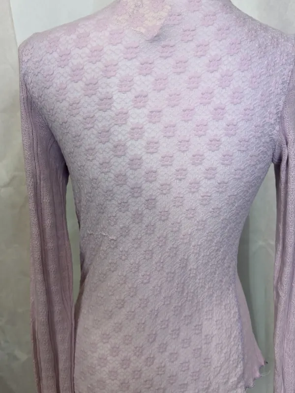 Free People Light Pink Ruffled Cable Knit Mock Turtleneck Sweater - Image 7