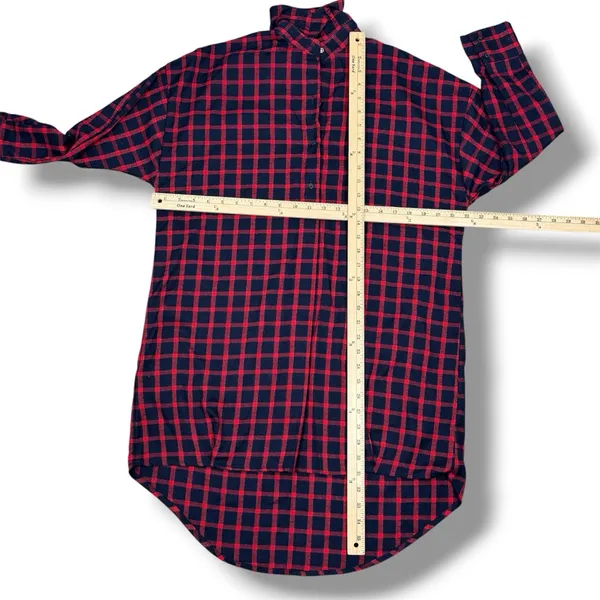 Zara Plaid Beaded Collar Oversized Pullover‎ Tunic Shirt Dress Red Blue XS - Image 14