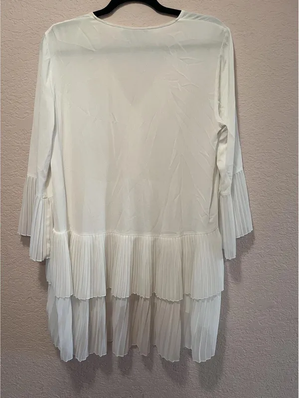 Zara‎ White Pleated Tiered Tunic Blouse Size M - Image 8