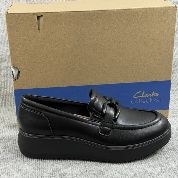 Clarks Collection Size-9.5M Women Zylah Top Casual Slip-On Loafer Black Leather - Image 10