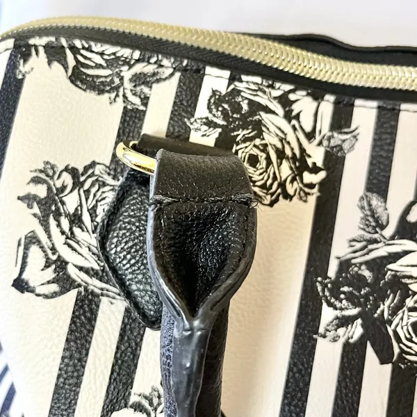 Betsey Johnson Blue Bow Faux Leather Floral Stripe Dome Satchel Bag Handbag - Image 9