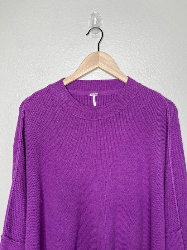 Free People Purple Easy Street Tunic Ribbed Chunky Knit Sweater Small - Image 2