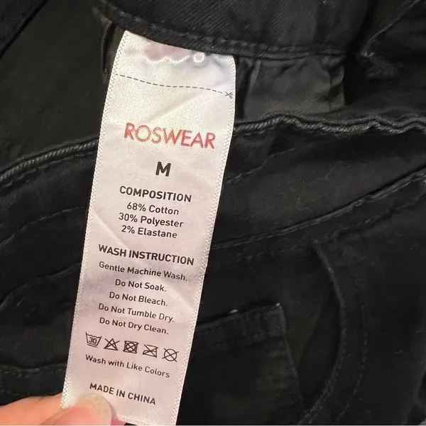 Roswear Women's Sz Medium Wide Leg High Waisted Jeans Black Three Button Stretch - Image 10