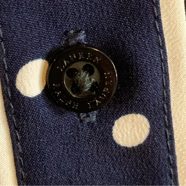 Lauren Ralph Lauren Navy Blue W/White Polka Dots Button Down Shirt (M) - Image 9