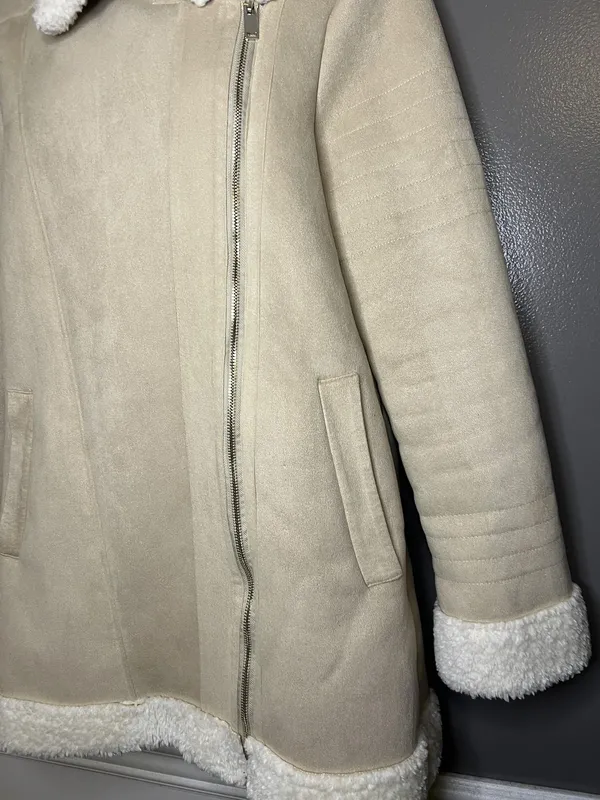 Show Me Your Mumu Jacket Womens Medium Beige Faux Shearling Sheldon Bomber Zip - Image 4