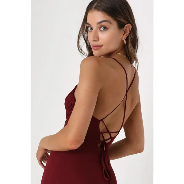 NWT Lulus Event Ready Burgundy Backless Lace-Up Maxi Dress Bridesmaid Wedding M - Image 3