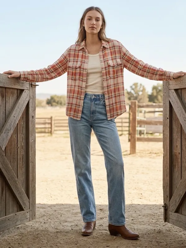 Golden TNA Plaid Gauzy Cotton Shirt Womens Small Western Country Rodeo Cowgirl - Image 7
